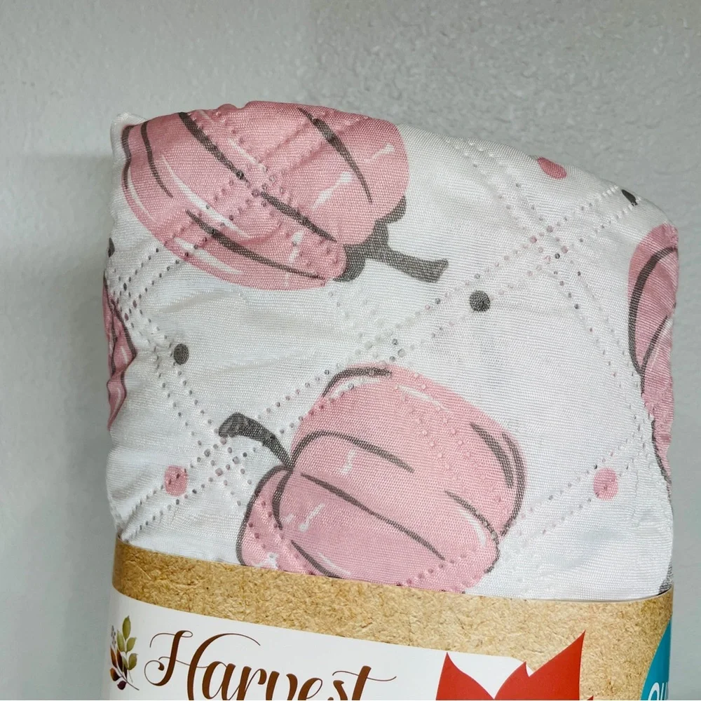 Harvest Comfort Quilt Pink Pumpkins Queen Size Fall Bedding Coverlet White 86x86
